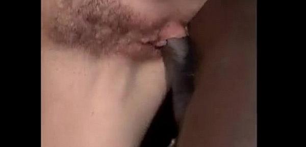  Horny blond bitch gets her mouth and hairy pussy filled with black dick